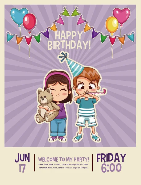 Tarjeta de invitación Feliz Cumpleaños — Vector de stock