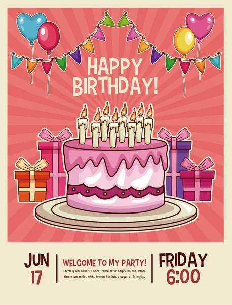 Carte d'invitation Joyeux anniversaire — Image vectorielle