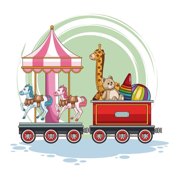 Carrossel e crianças brinquedos no trem —  Vetores de Stock