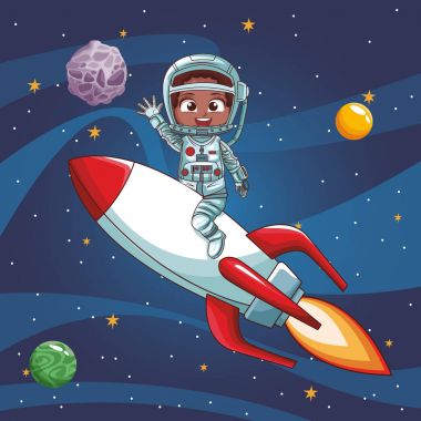 Uzay gemisinde uçan astronot çocuk
