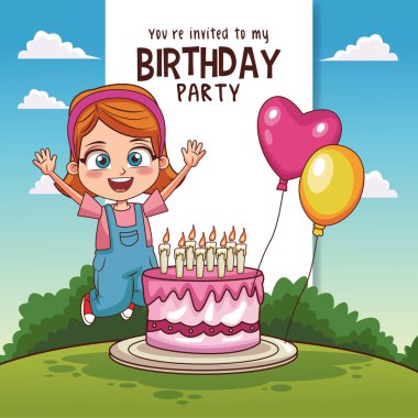 Çocukların doğum günü partisi kartı Davetiyesi