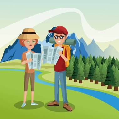 Tourist in the mountains clipart