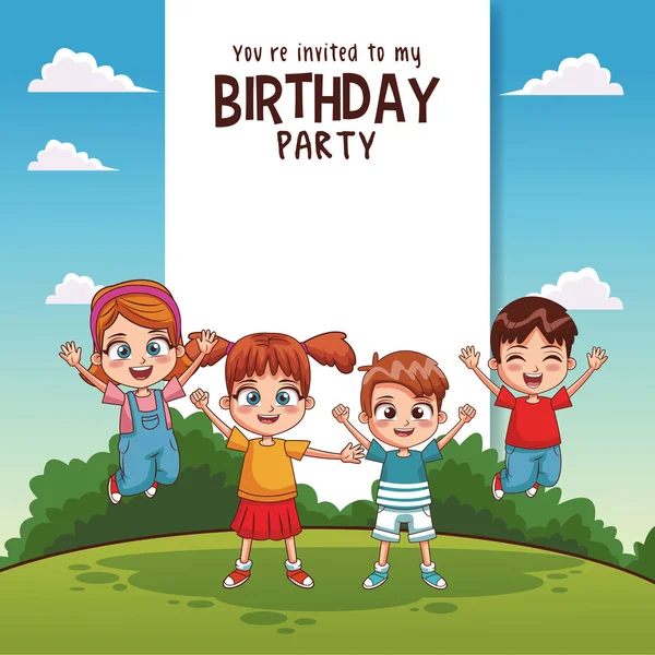 Niños cumpleaños fiesta tarjeta invitación — Vector de stock