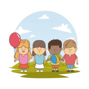 Beyaz arka plan renk siluet yatay, set çocuklarla top ve küre ile