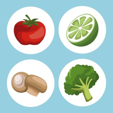 dairesel çerçeve limon meyve ve sebzeler sağlıklı gıda ile renk arka plan