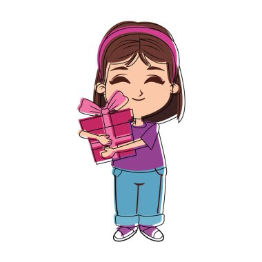 Hediye kutusu karikatür ile kız