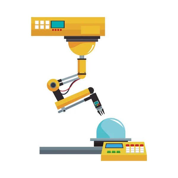 Brazo robot de fábrica con transportador — Vector de stock