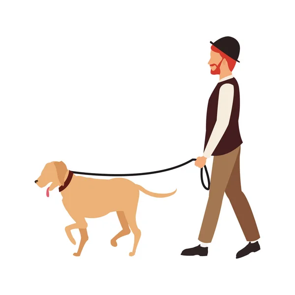 Homme marche avec chien — Image vectorielle