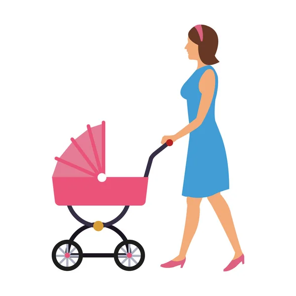 Mulher com carrinho de bebê — Vetor de Stock