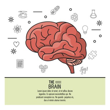 renkli poster yaratıcı zihin arka planda tek renkli simgeler ile beyin