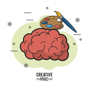 yaratıcı zihin beyin ve paleti fırça ile boya ile renkli poster