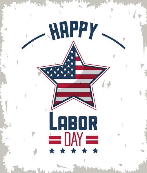 カラフルなハッピー労働者の日の星の形でアメリカの国旗と紋章 — ストックベクタ