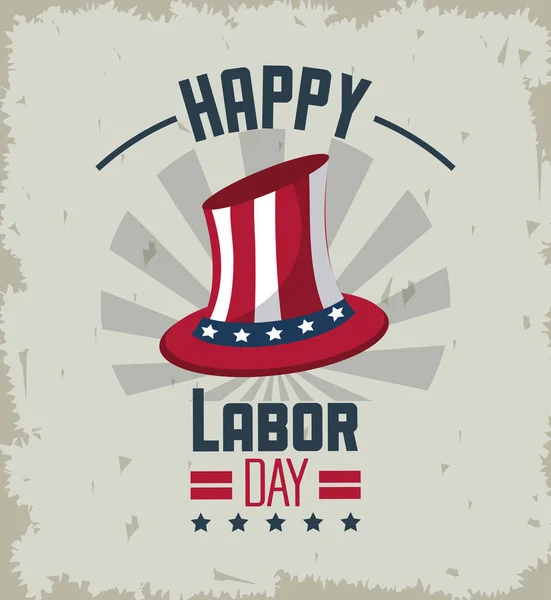 Emblema colorido do dia feliz do trabalho com bandeira americana no chapéu — Vetor de Stock