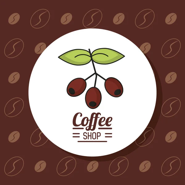 Amblem kahvehane ile şube ve meyve kahve renkli poster — Stok Vektör