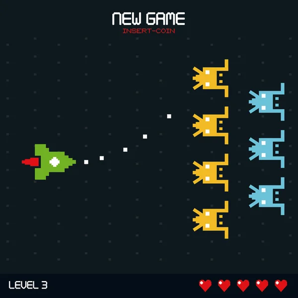 Färgglad affisch av nya spelet infoga mynt med grafik av rumsliga spel nivå två horisontella advance — Stock vektor