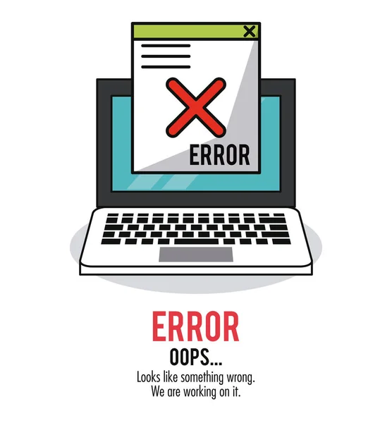 Fundo branco com laptop e janela mensagem de erro oops — Vetor de Stock