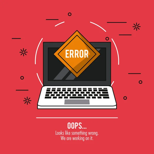Affiche de fond rouge avec ordinateur portable et boucles d'erreur — Image vectorielle