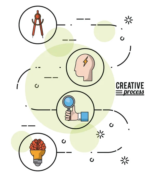 Proceso creativo cartel colorido con la manera de desarrollo de la idea — Archivo Imágenes Vectoriales
