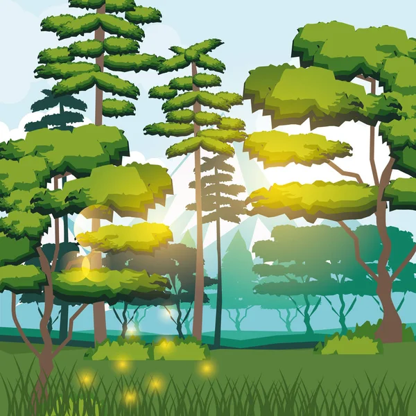 Fond coloré de paysage forestier le matin — Image vectorielle