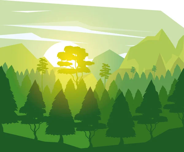 Fond coloré avec paysage de pins à l'aube — Image vectorielle