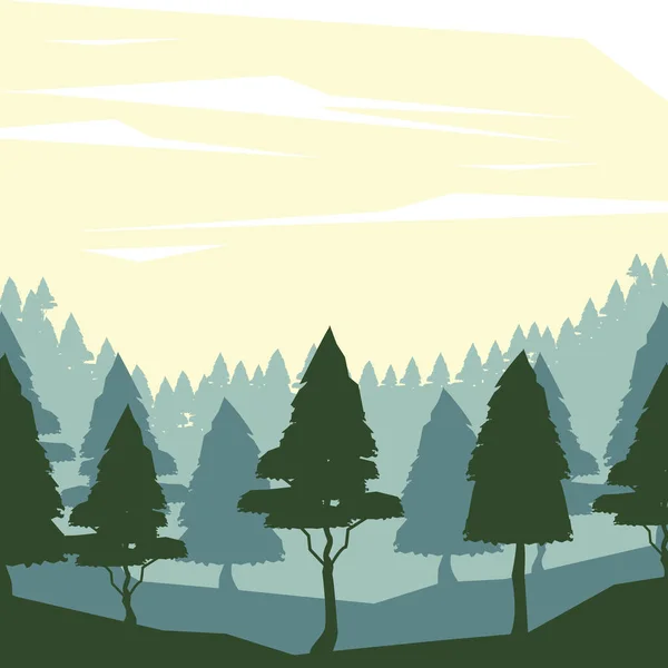 Fondo colorido con amanecer paisaje de bosque — Vector de stock