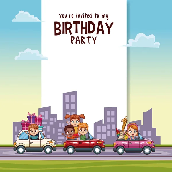 Tarjeta de fiesta de invitación de cumpleaños para niños — Vector de stock