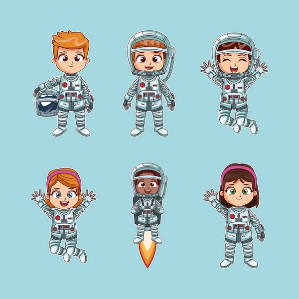 Bonito crianças astronautas desenhos animados — Vetor de Stock