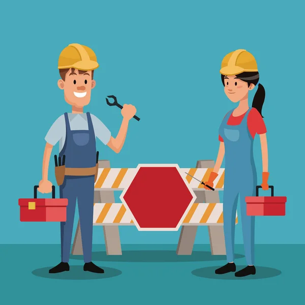 Kaç kişi çalışan inşaat üniforma İşçi Bayramı araçları — Stok Vektör