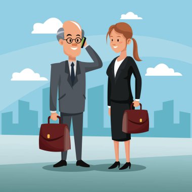 karakter mühendis adam iş kadın çalışma evrak çantası kasaba