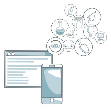 siluet ile beyaz arka plan renk bölümleri gölgelendirme cep telefonu ve pencere programı kayan simgeleri ile grafik tasarım