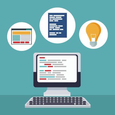 renk arka plan Resepsiyon bilgisayar aygıt ile dairesel çerçeve web geliştirme simgeleri