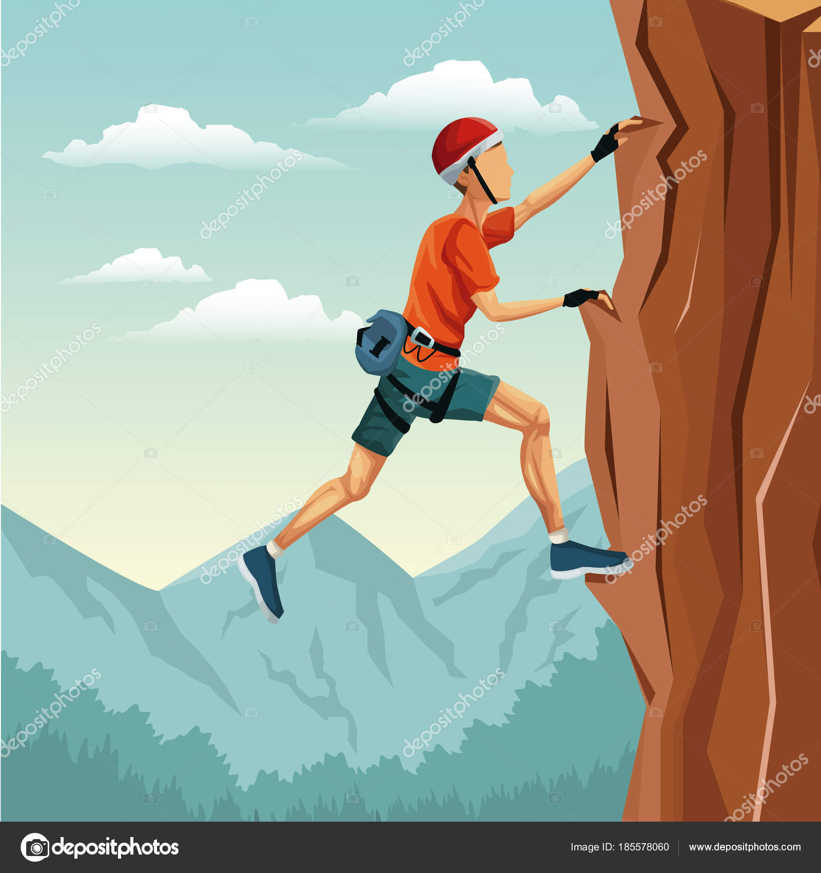 Scene landscape man climbing rock mountain without equipment Stock Vector  Image by ©jemastock #185578060