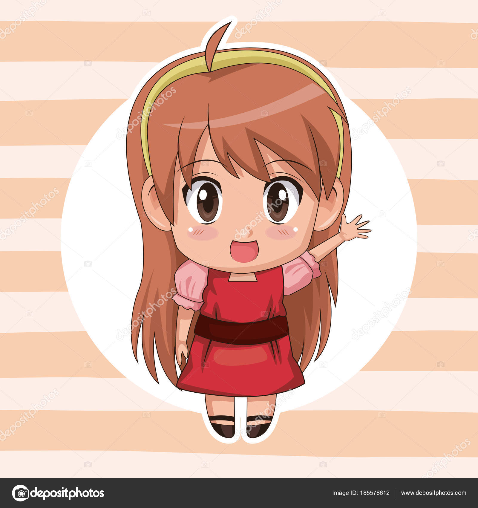 Striped Color Background With Circular Frame And Cute Anime Girl