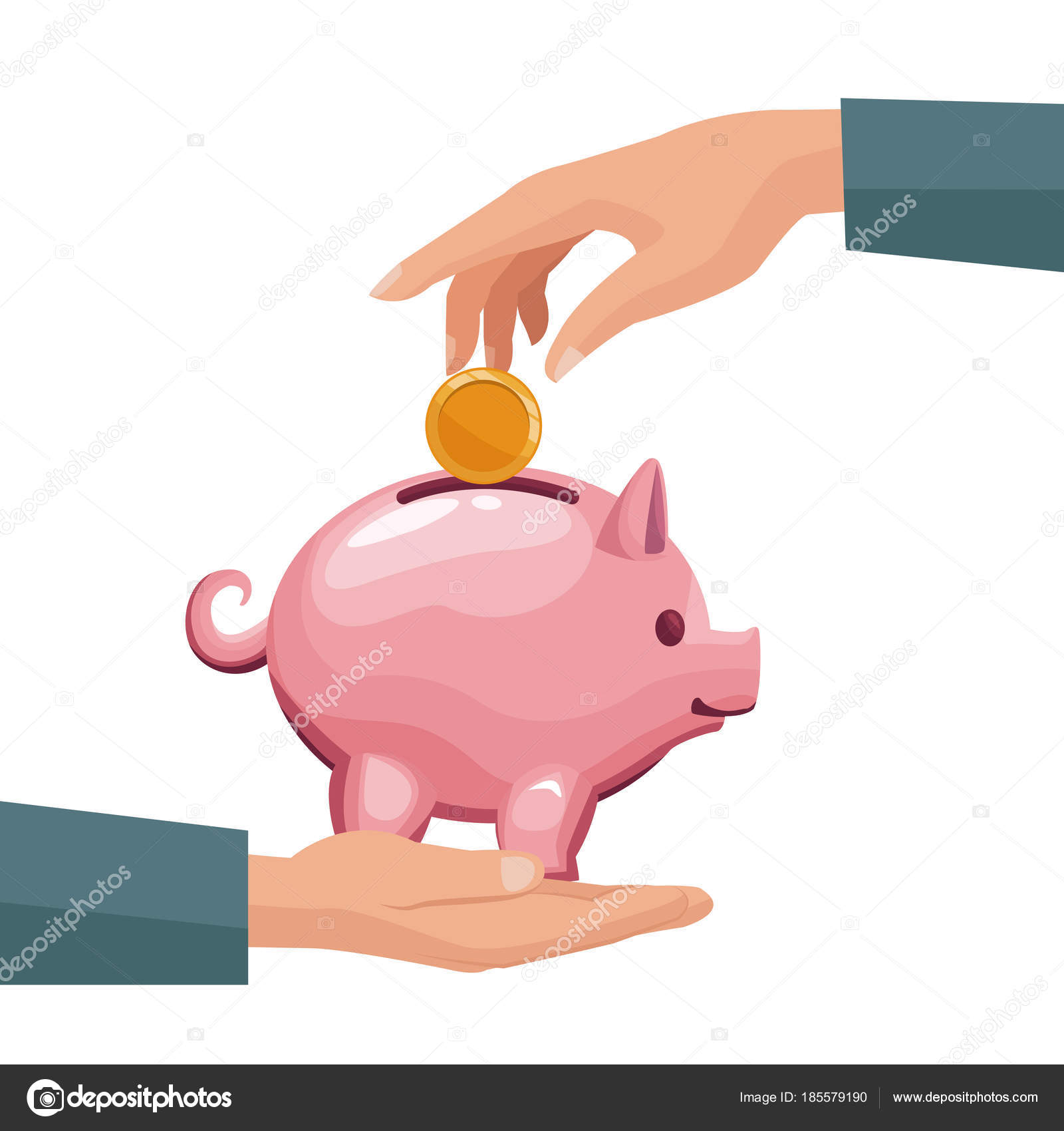 双手把硬币存入存钱罐中图库矢量图©jemastock 185579190