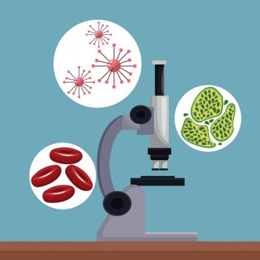 gerçekçi renk poster mikroskopla globüller ve hücre simgeleri