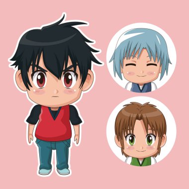 şirin anime tennagers değişik yüz ifadeleri ile pembe renk ayarla