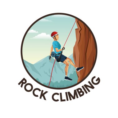 renk sahne manzara adam dağ asıllı ekipman kaya tırmanışı ile dairesel çerçeve