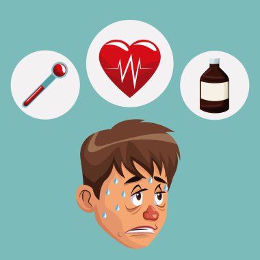 mavi renk arka plan ile hastalık adam yüz simgeleri tıp