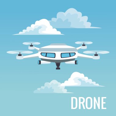 gökyüzü manzara arka plan beyaz modern robot dron dört airscrew ve teleskop çifti