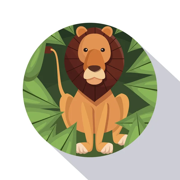 Кругла рамка затінення плаката крупним планом лева в джунглях — стоковий вектор