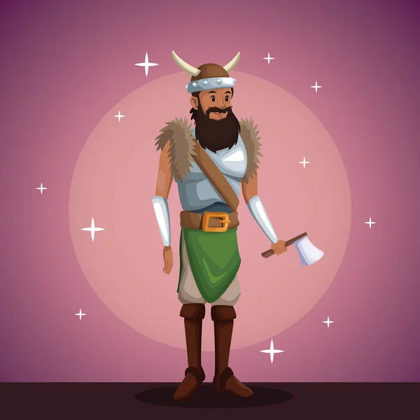 Viking man kostüm partisi ile parlak Spot arka plan — Stok Vektör