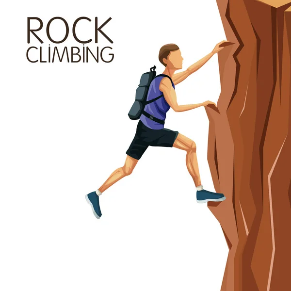 Scen man klättra på en rock mountain — Stock vektor