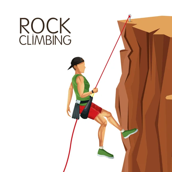 Escena hombre montaña descenso roca escalada — Vector de stock