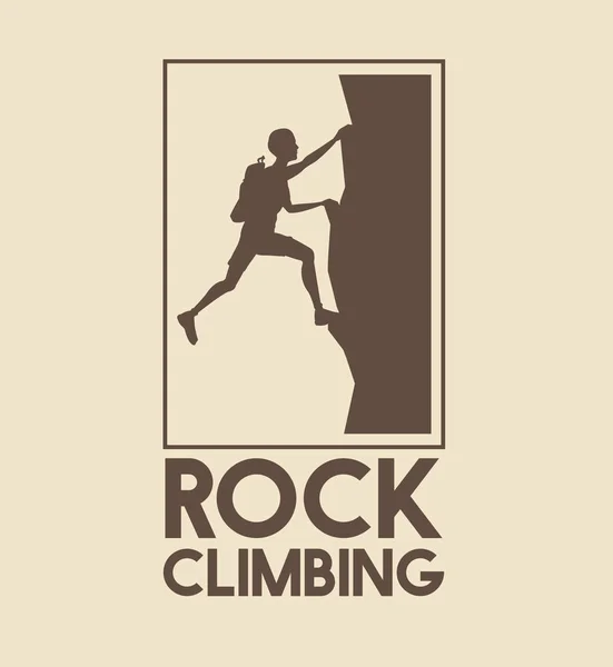 Logo del cartel silueta hombre escalando en una montaña de roca — Vector de stock