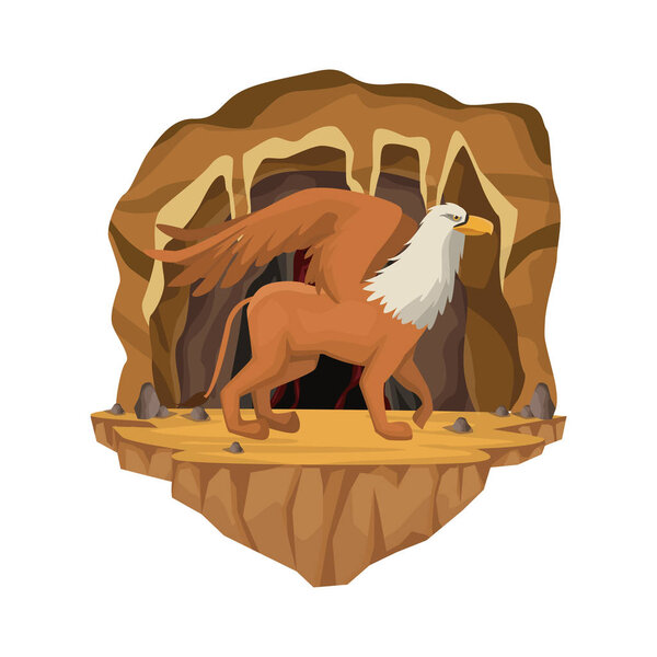 Cave interior scene with griff greek mythological creature