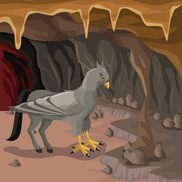 Cave interiör bakgrund med hippogriff grekisk mytologisk varelse — Stock vektor