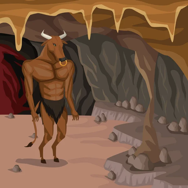 Jaskinia tło wnetrze z minotaur grecki mitologicznych stworzeń — Wektor stockowy