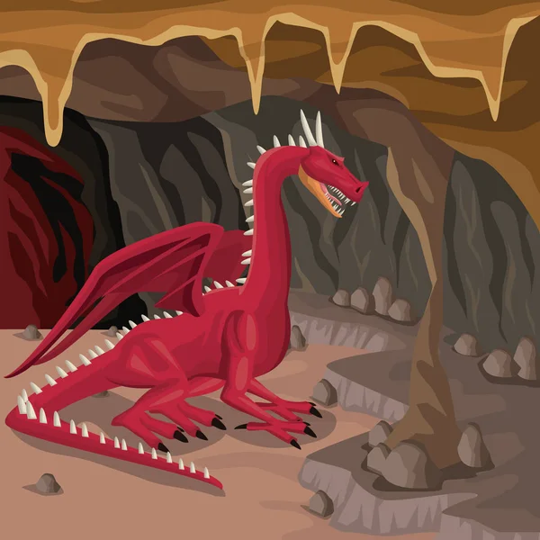 Печерний внутрішній фон з драконом грецькою міфологічною істотою — стоковий вектор