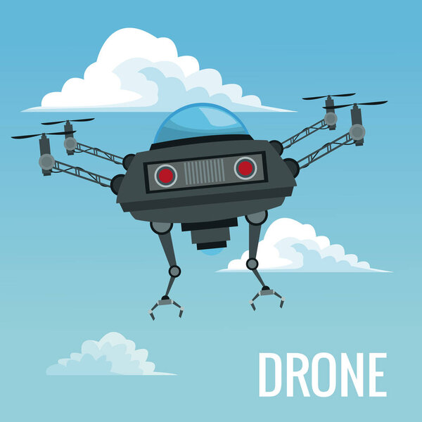 sky landscape background robot drone with metal arms