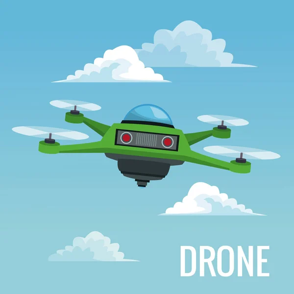 Ουρανό τοπίο φόντου ρομπότ drone με τέσσερις airscrew — Διανυσματικό Αρχείο